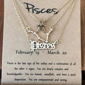Pisces Horoscope 3 Rose Gold Tone Stone Faux Zodiac Astrology Necklace New